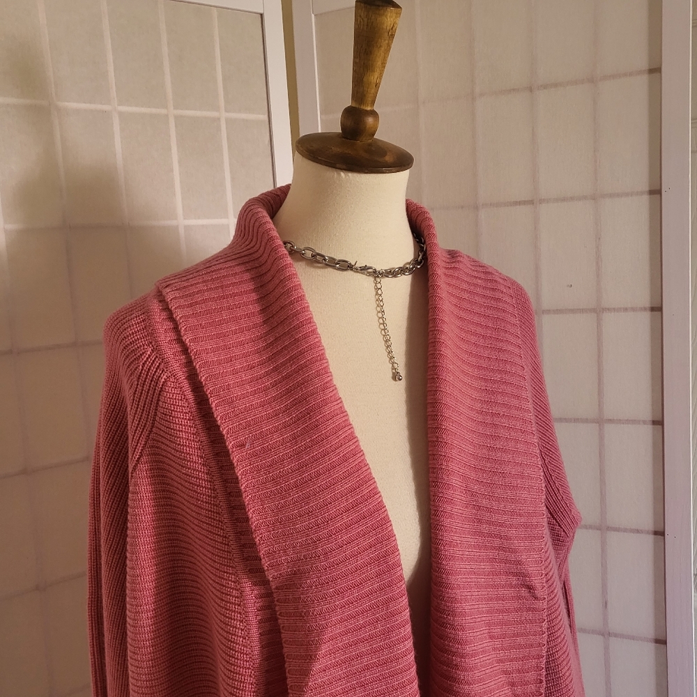 TALBOTS Wool Pink Open Cardigan Sweater New XL - Picture 3 of 9